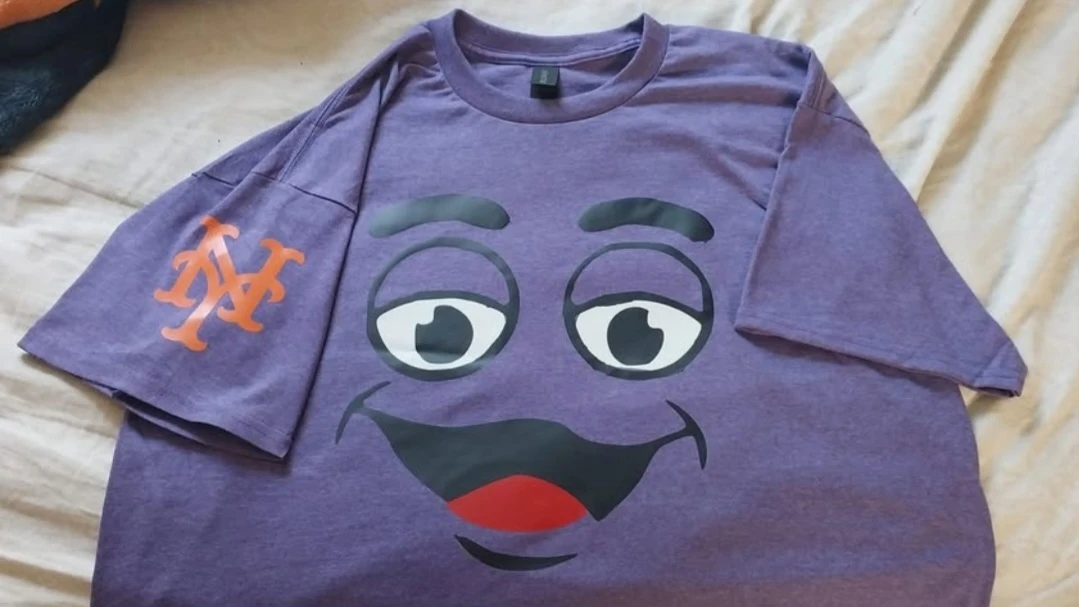 Purple T-Shirt with Mets Logo and Grimace Face