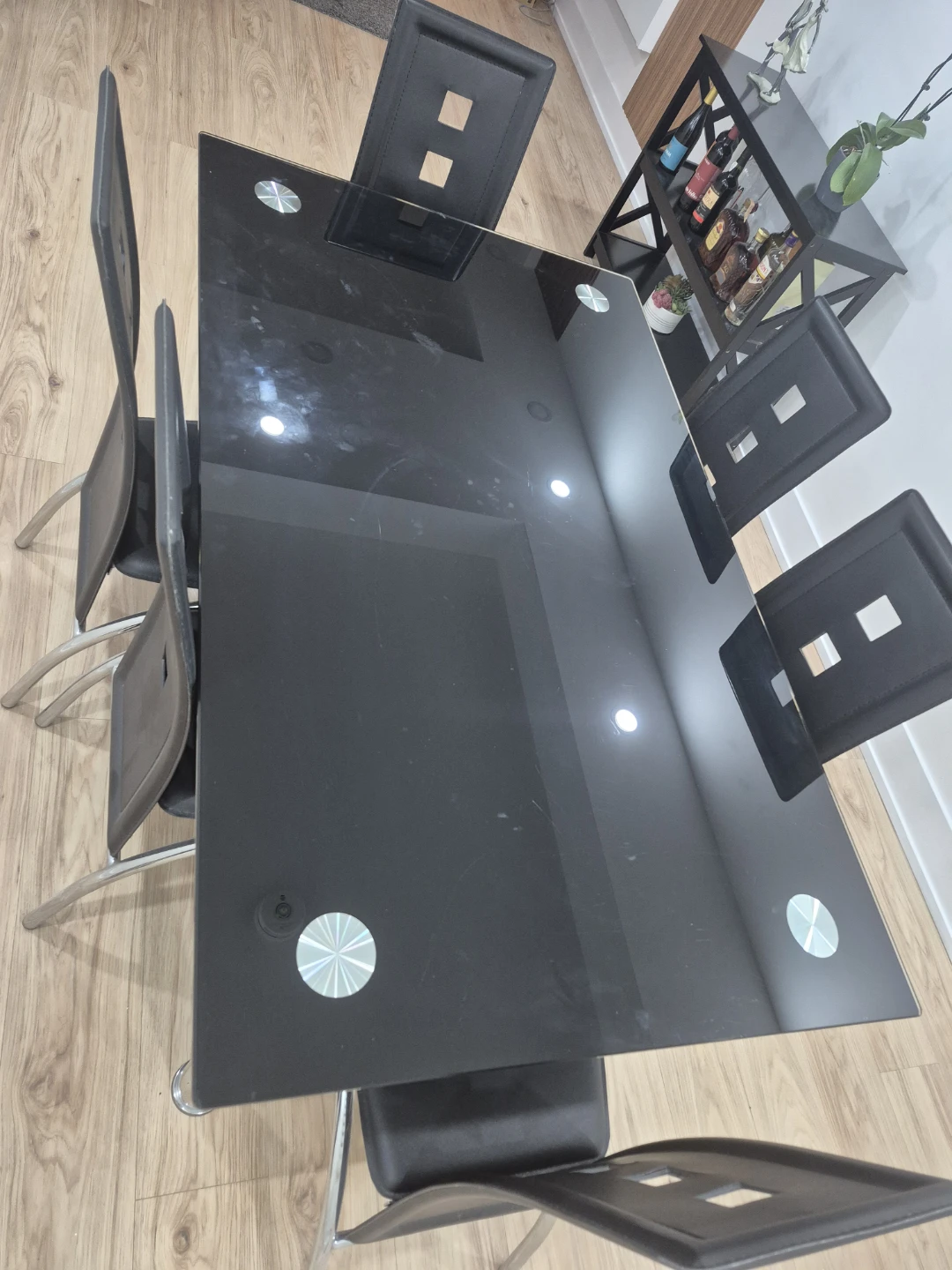 Black Glass Dining Table with 6 Chairs - photo 2