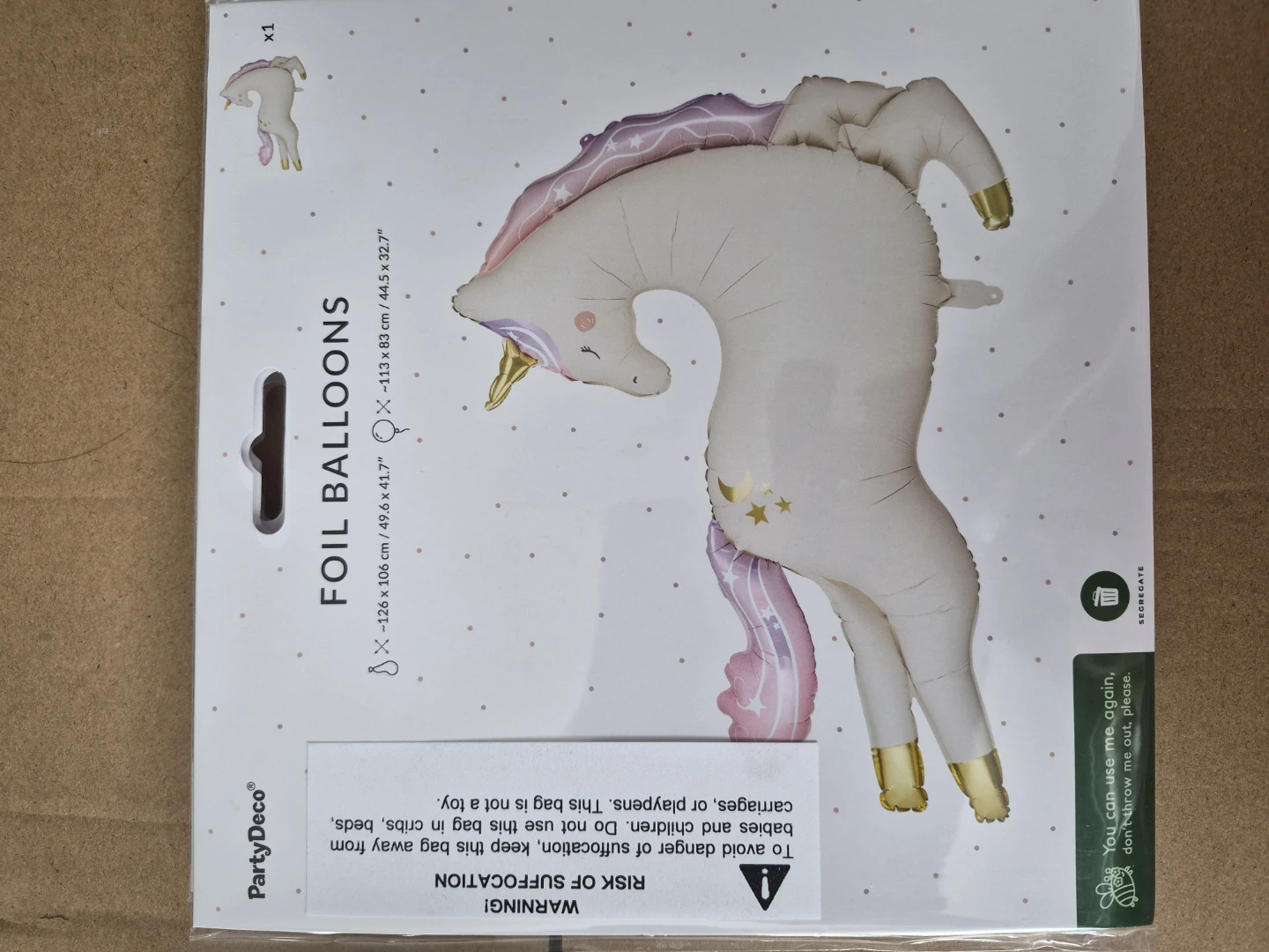 PartyDeco Foil Unicorn Balloon