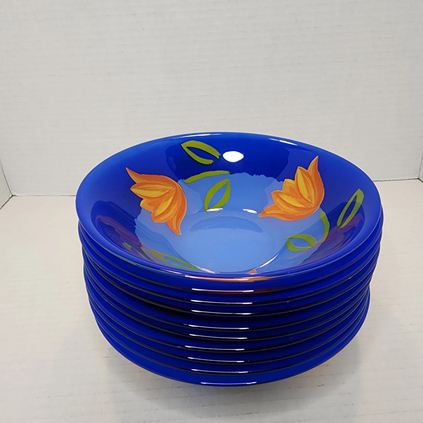 Vintage Arcoroc France Matys blue tulip  bowl set of 10 - 6.5".  - photo 3
