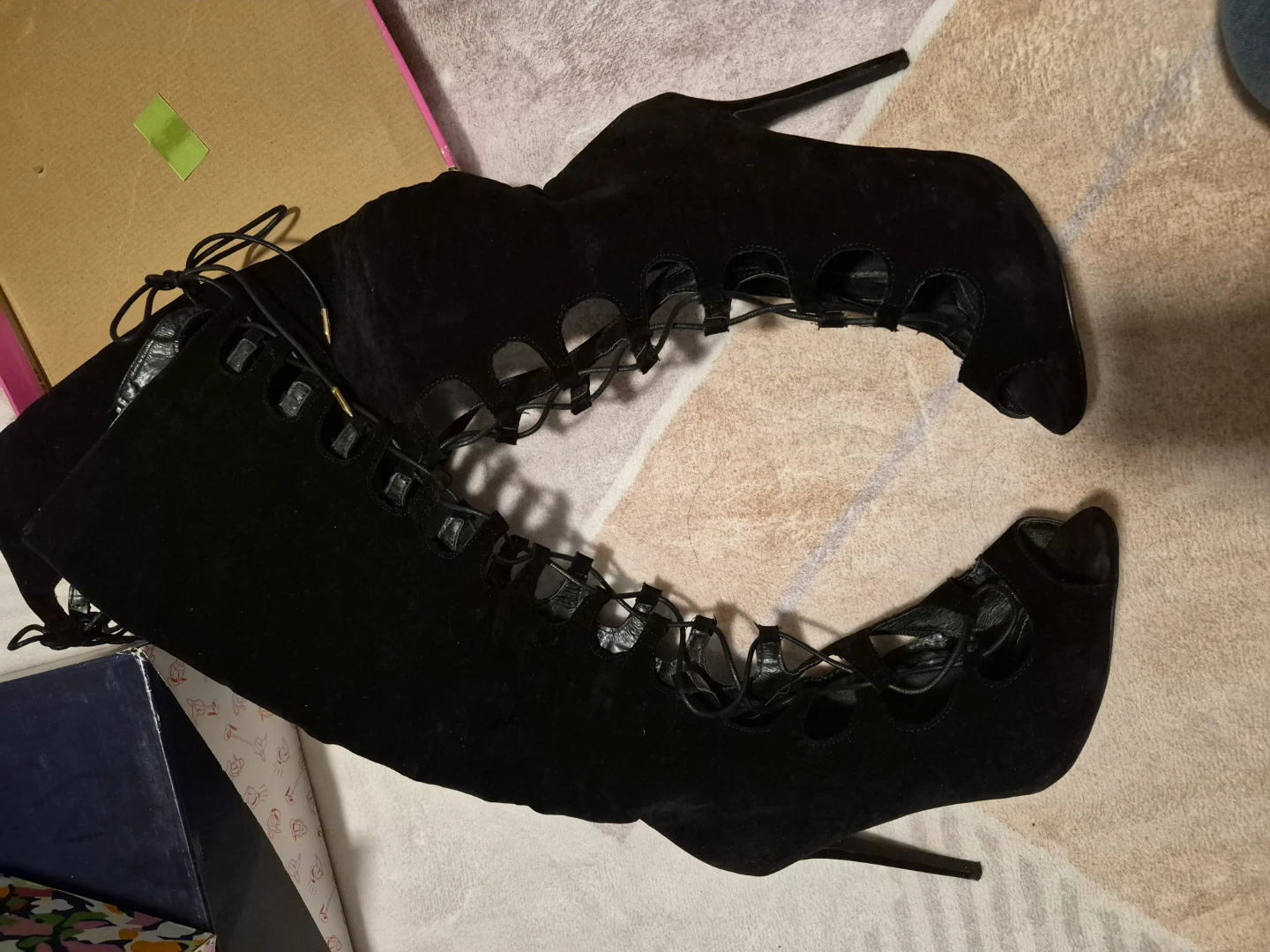 Black Suede Lace-Up Heels
