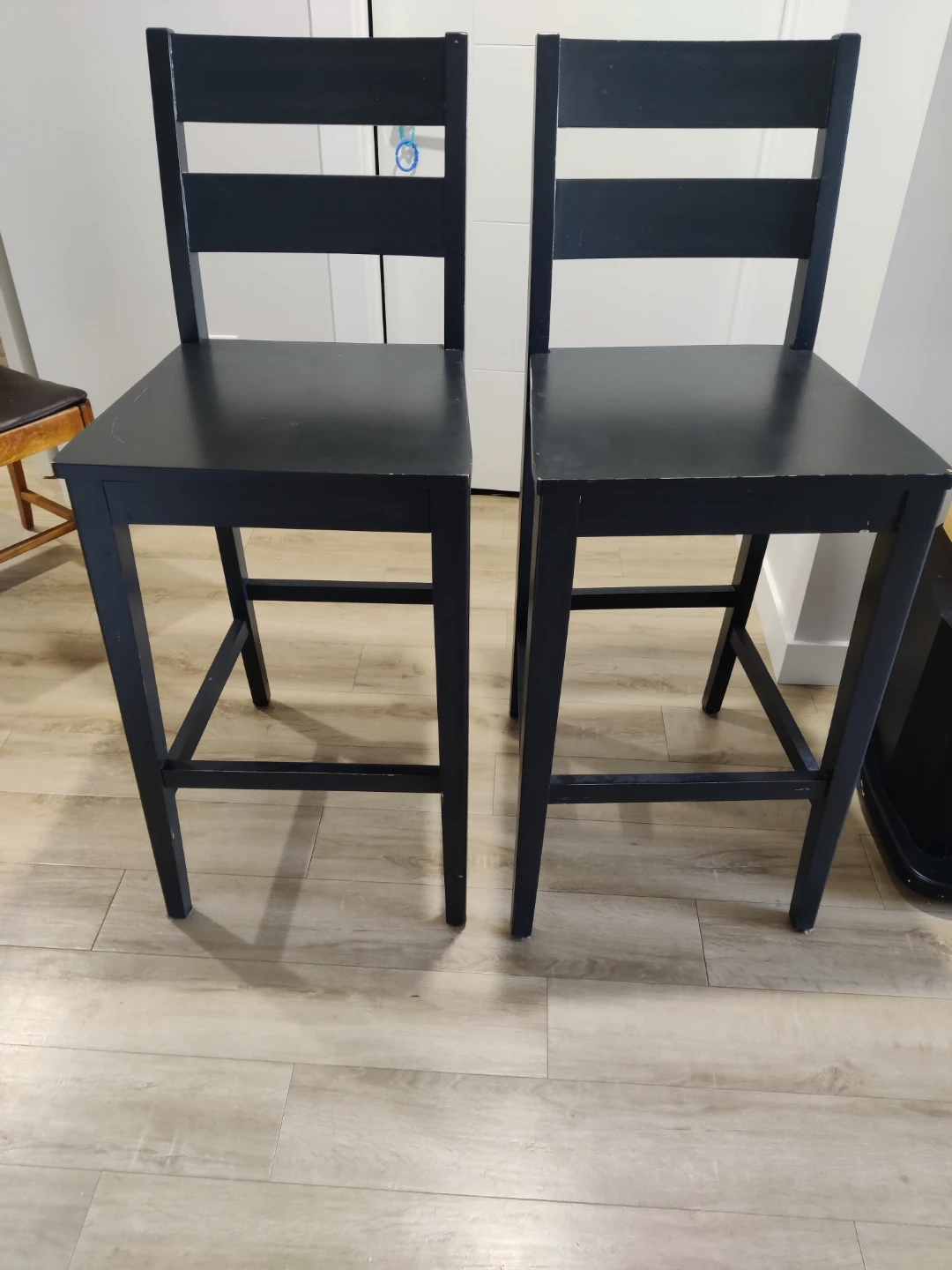 Set of 2 Black Wooden Bar Stools