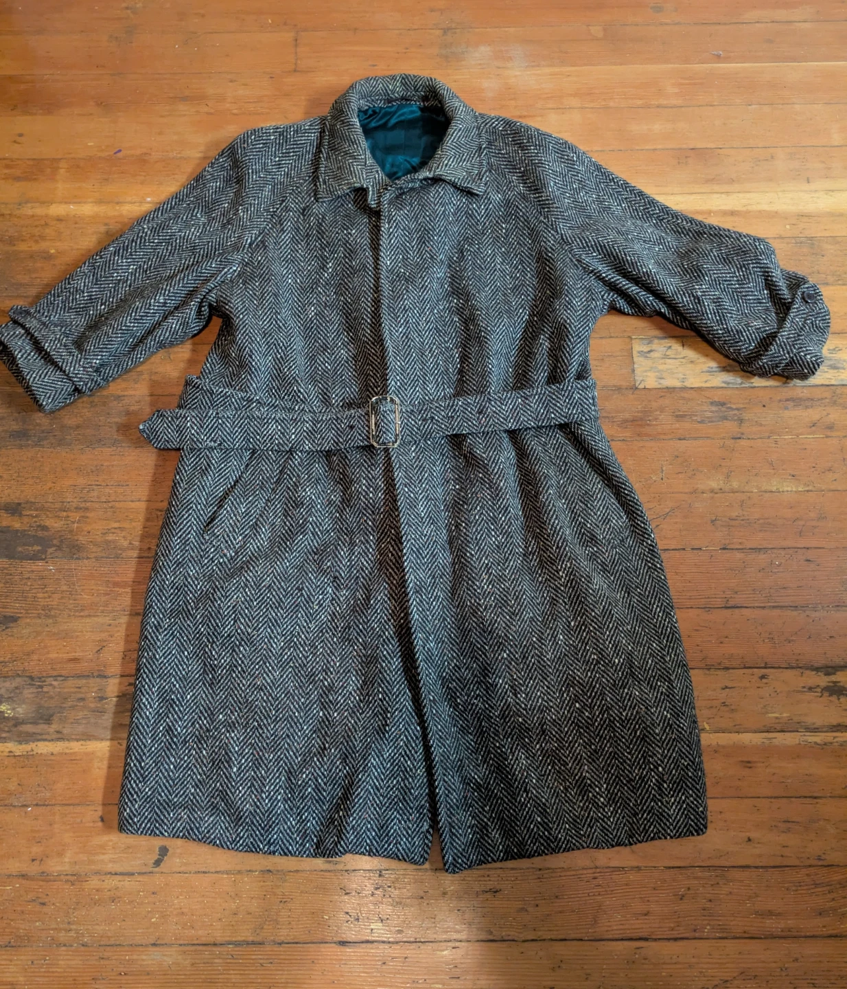 Vintage Herringbone Tweed Overcoat