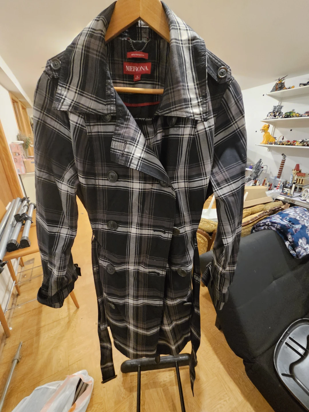 Merona Plaid Water Repellent Trench Coat Size L