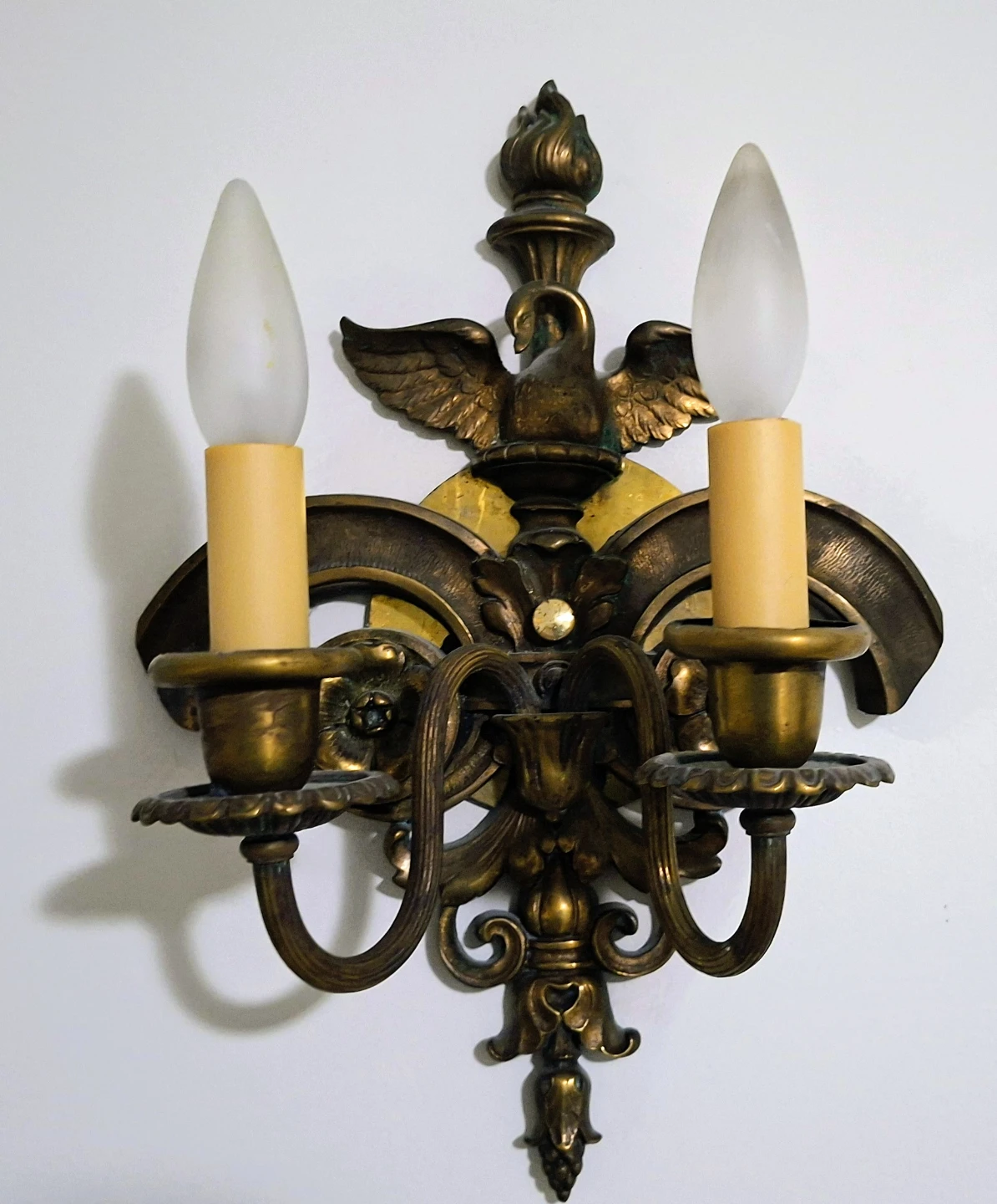 2 Vintage Gold Tone Double Sconce with Eagle Detail