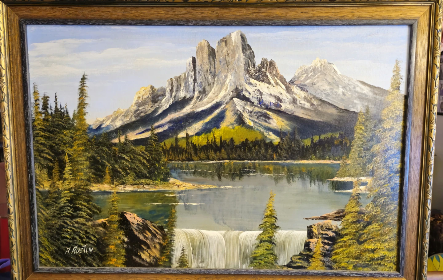 Framed Oil Painting of Mountain Landscape by H. Austin