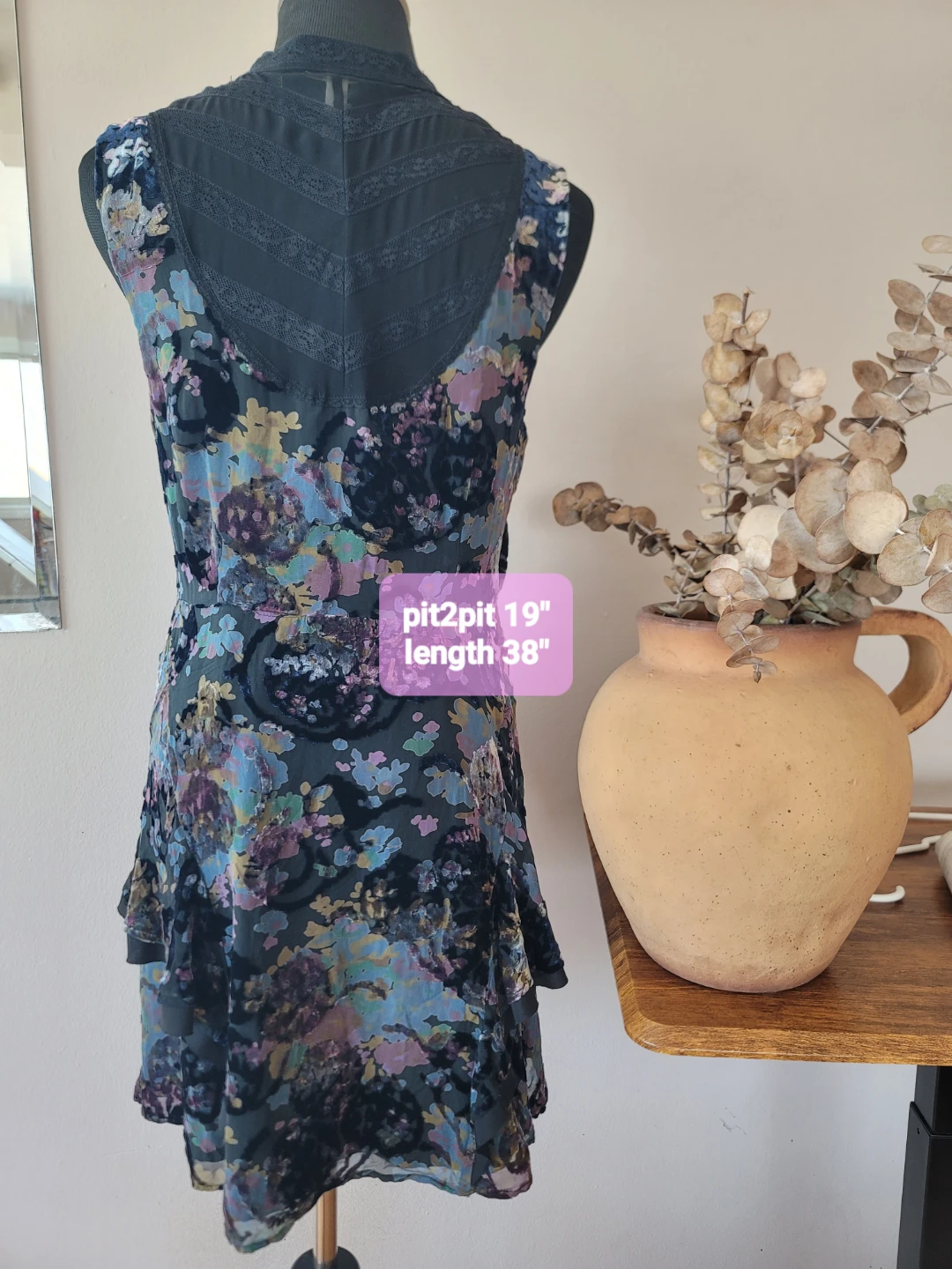 Free People Floral Velvet Burnout Dress Size 10 whimsical goth - photo 3