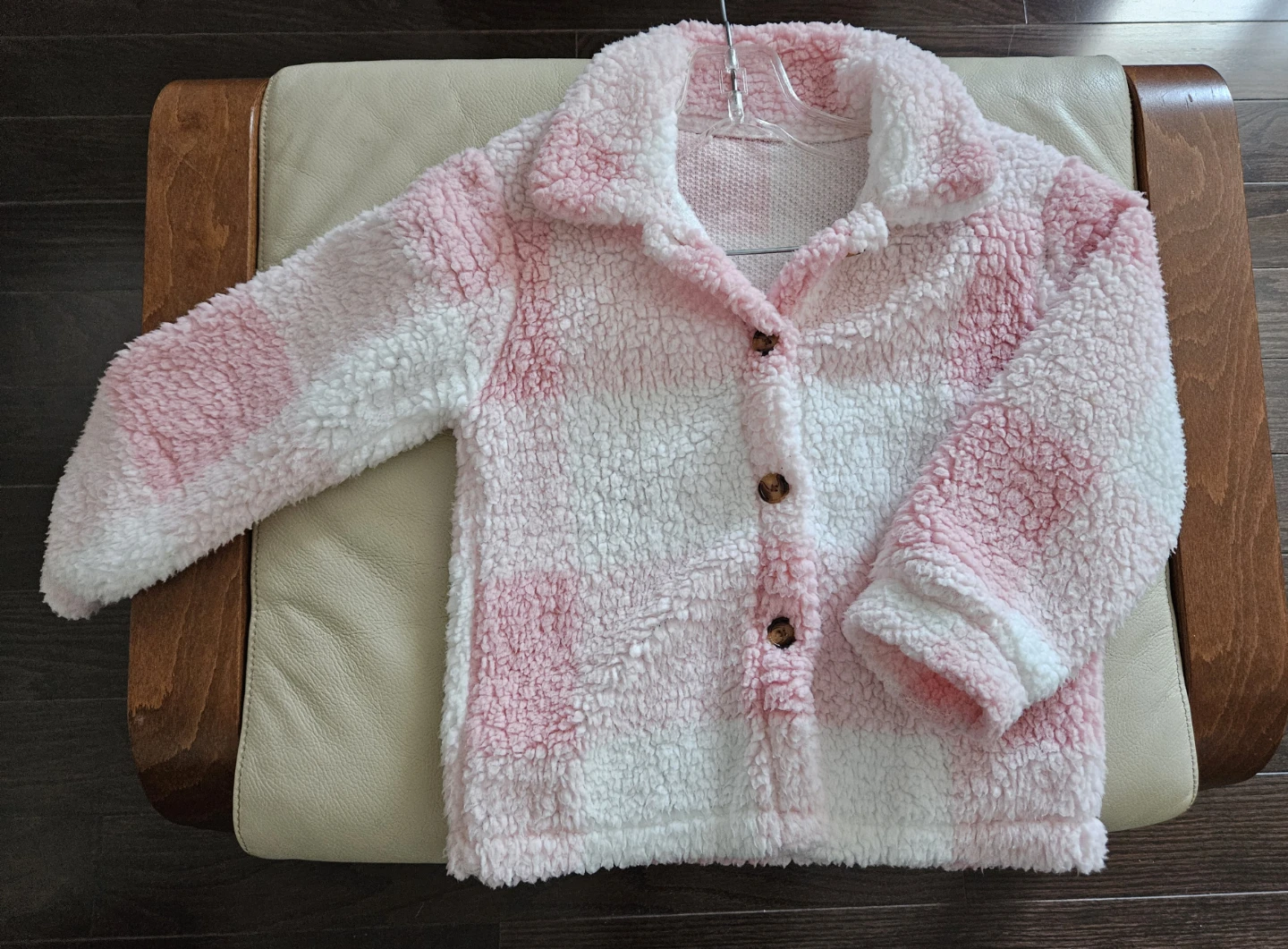 Pink and White Buffalo Plaid Sherpa Shirt Jacket