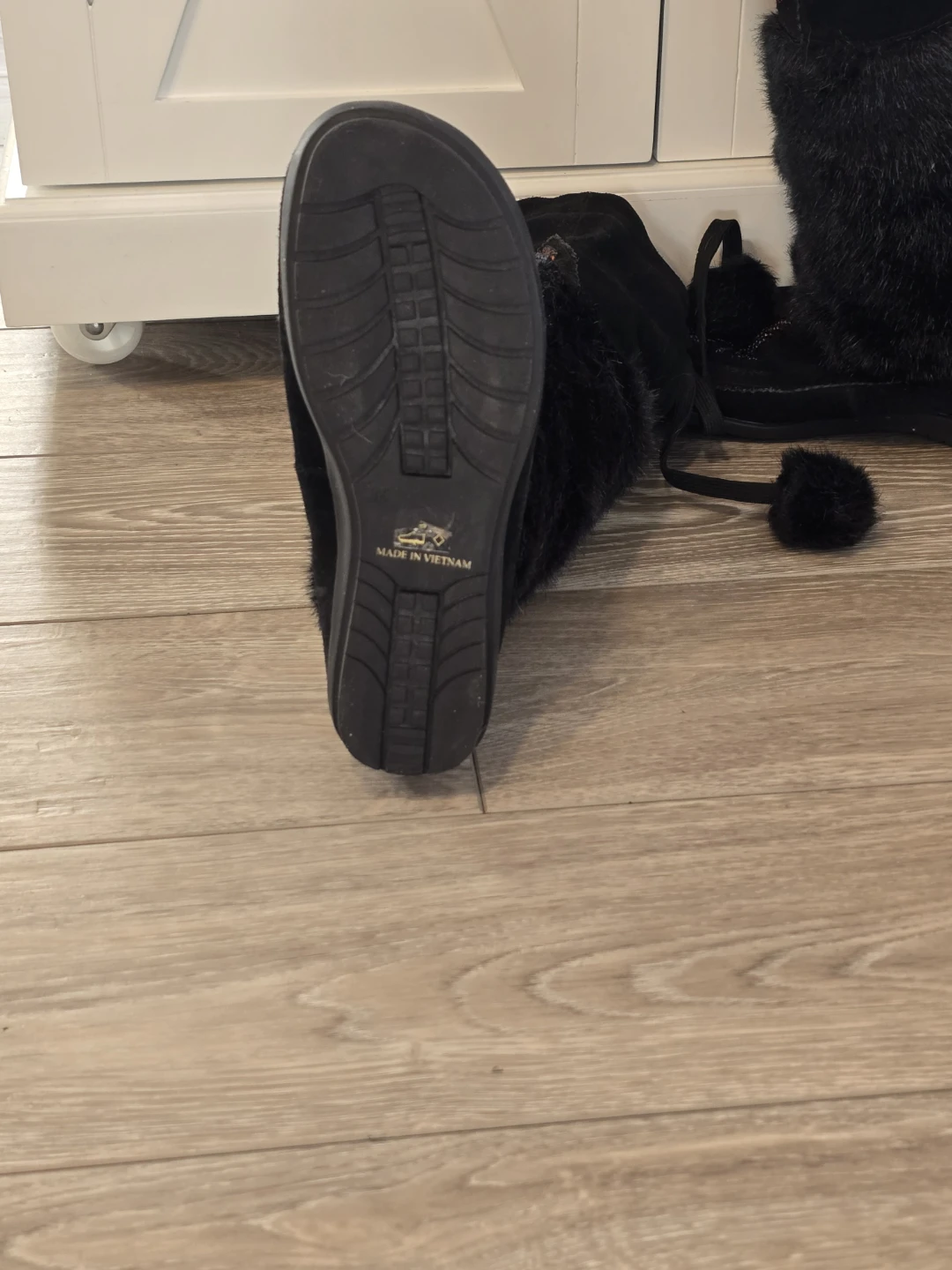 Black Suede & Fur Boots with Beaded Detail