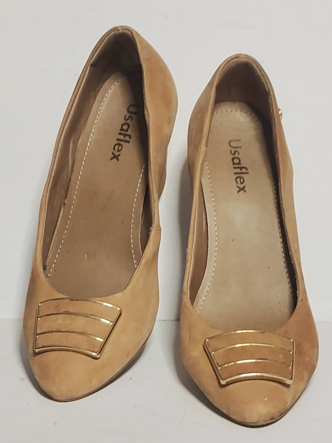 Usaflex Tan Suede Wedge Heels