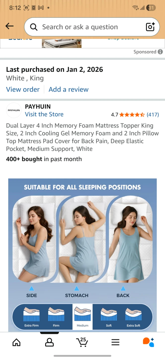 PAYHUIN Dual Layer 4 Inch Memory Foam Mattress Topper King White - photo 4