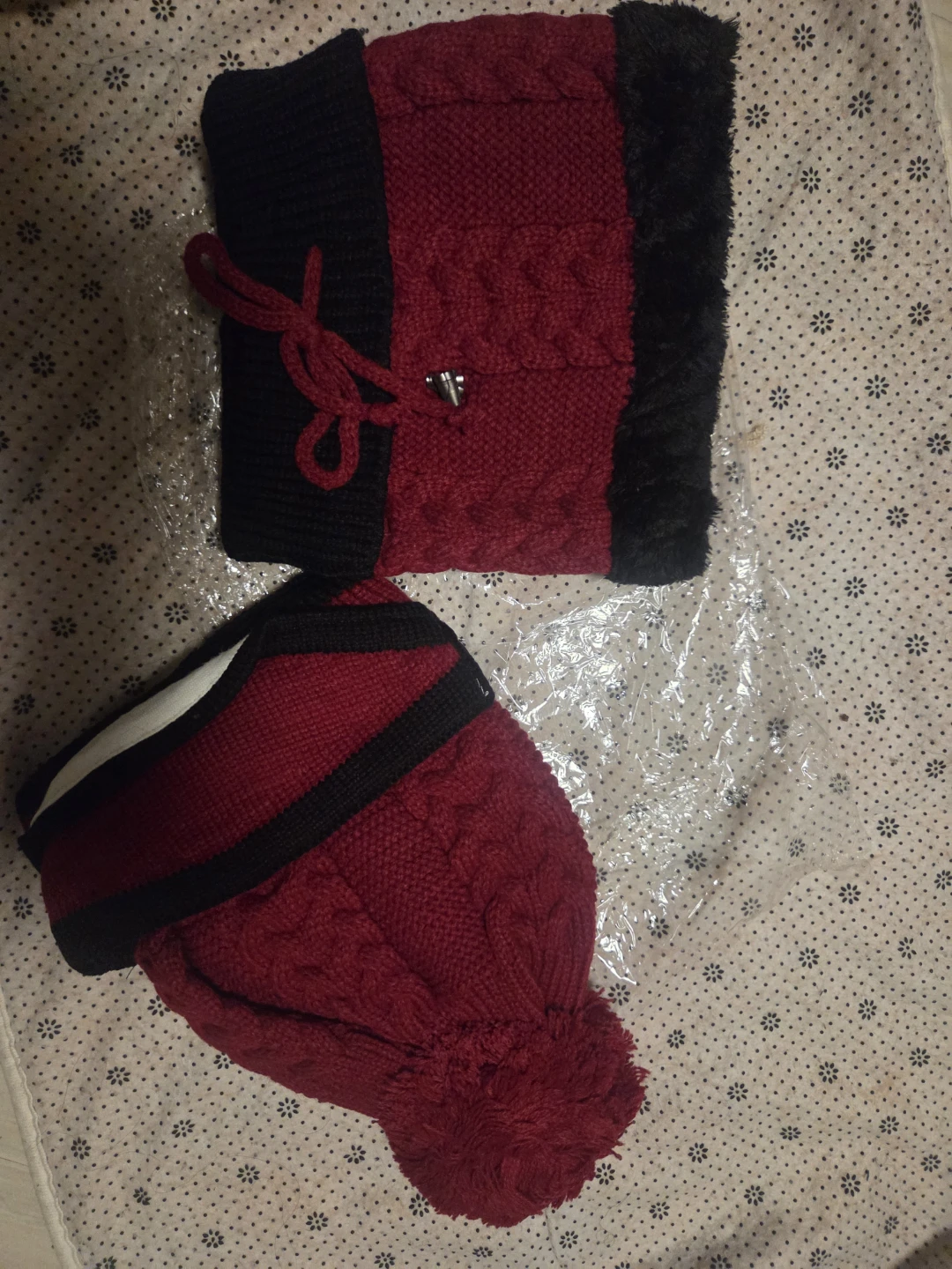 Red and Black Knit Hat and Scarf Set
