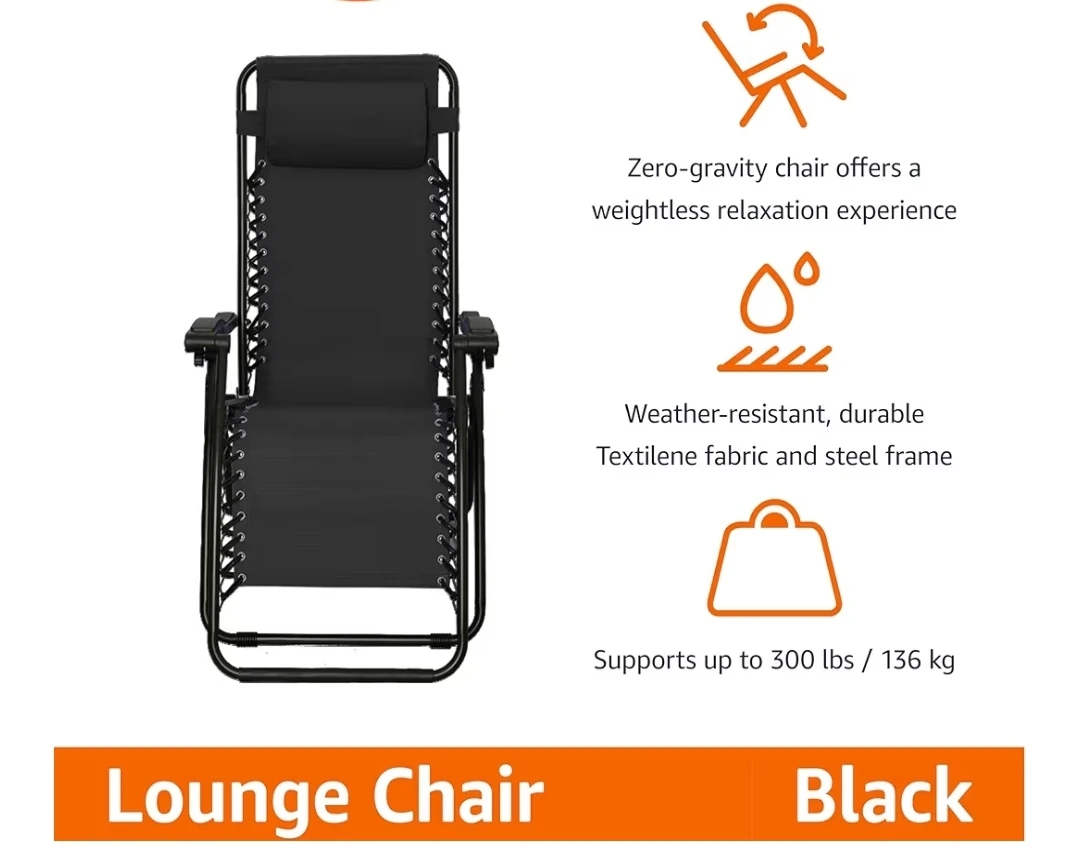 Zero Gravity Reclining Lounge Chair w/ Padded Headrest Pillow - photo 4