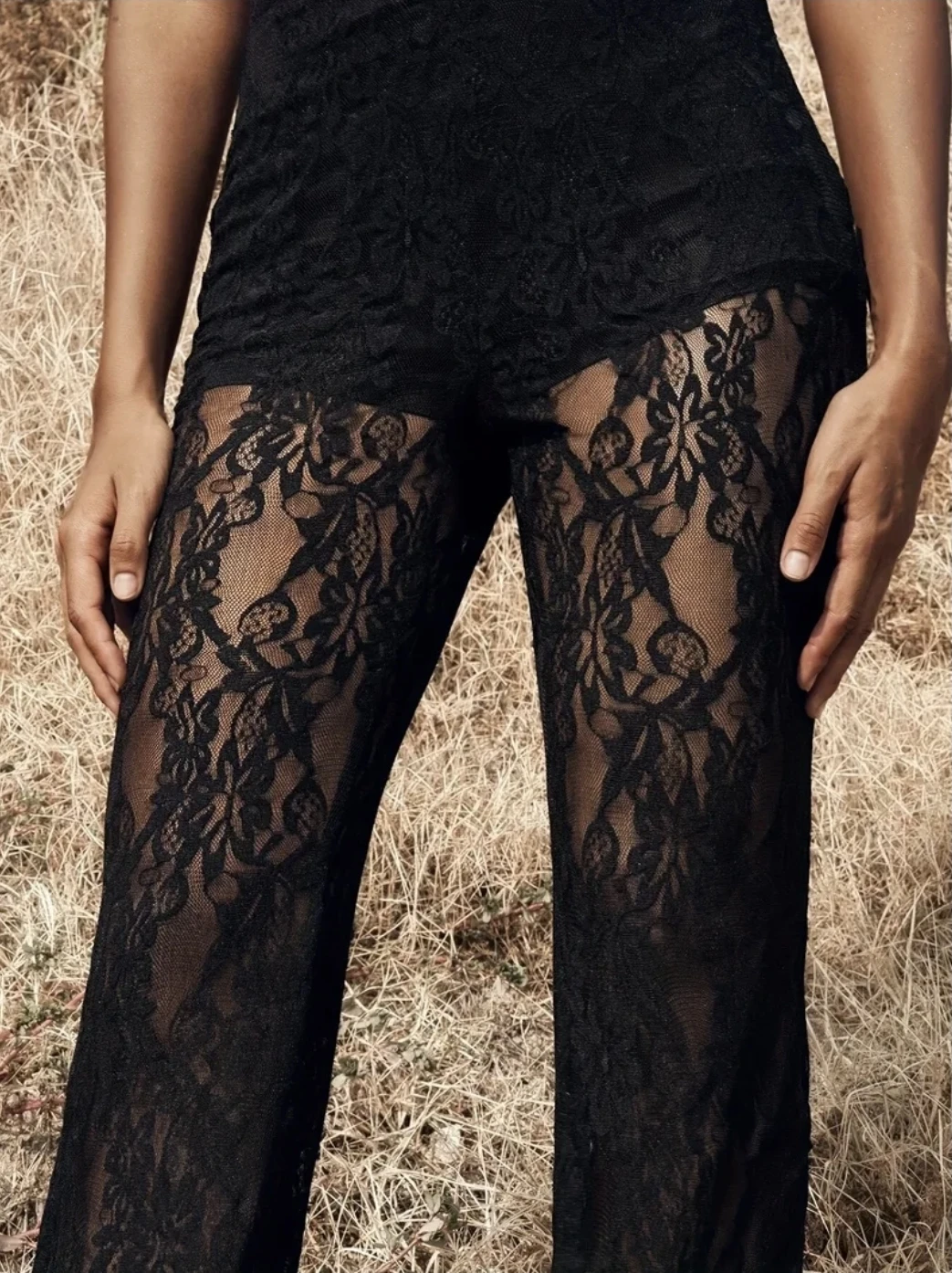 Black Lace Bell Bottom Pants - photo 3