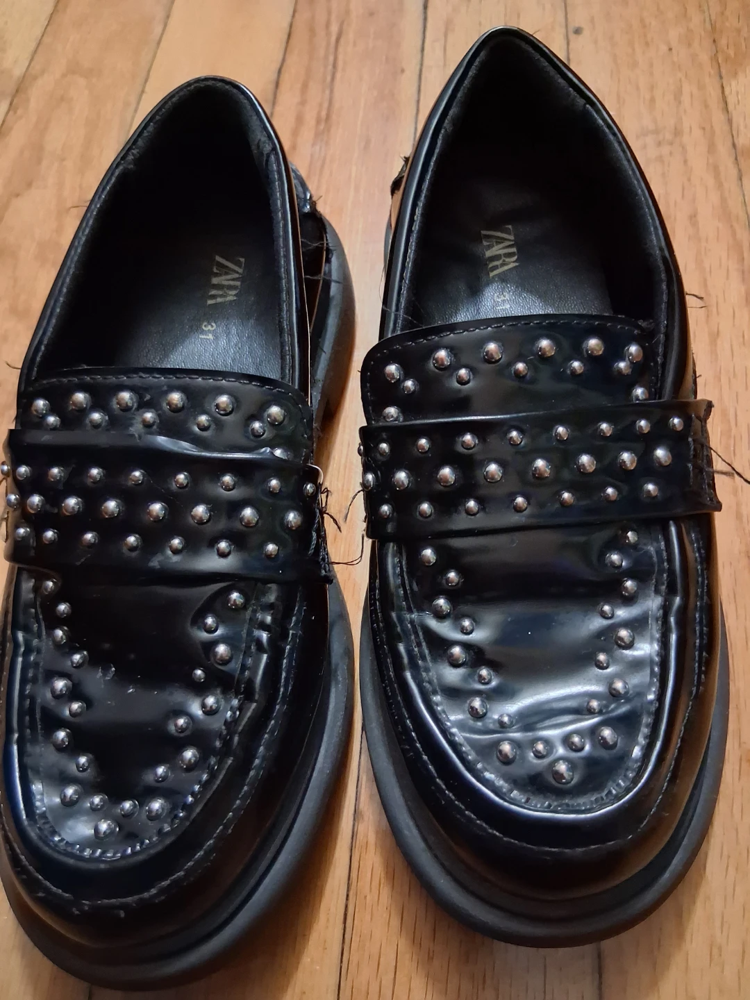 ZARA Black Patent Studded Loafer Shoes - Size 37 - photo 4