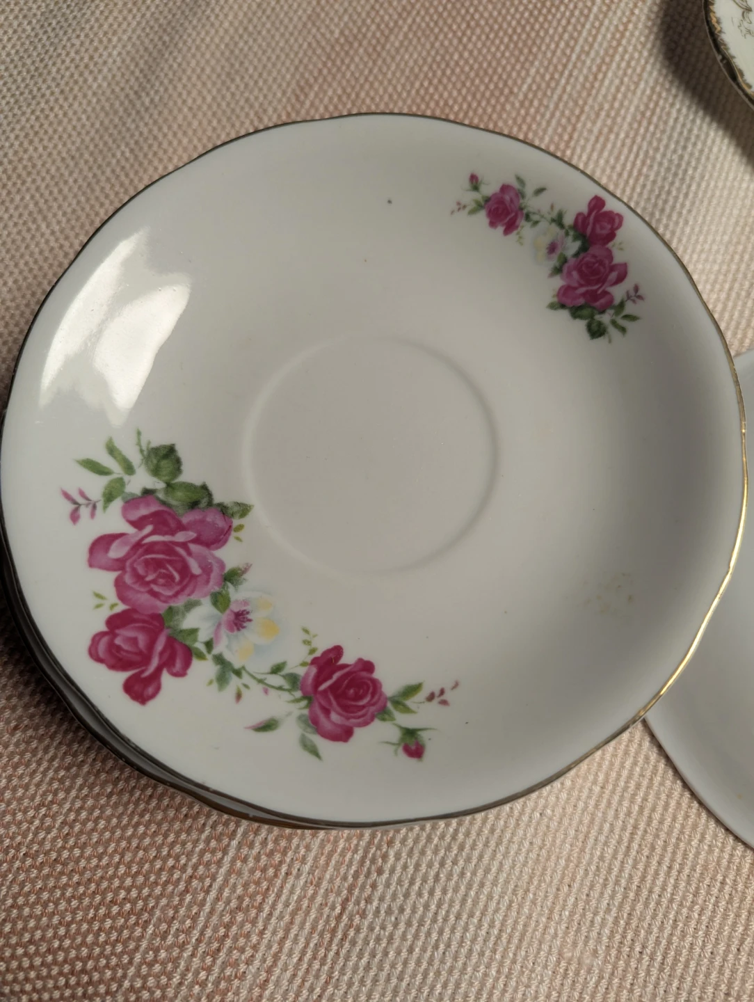 Saucers with Pink Roses and Gold Trim