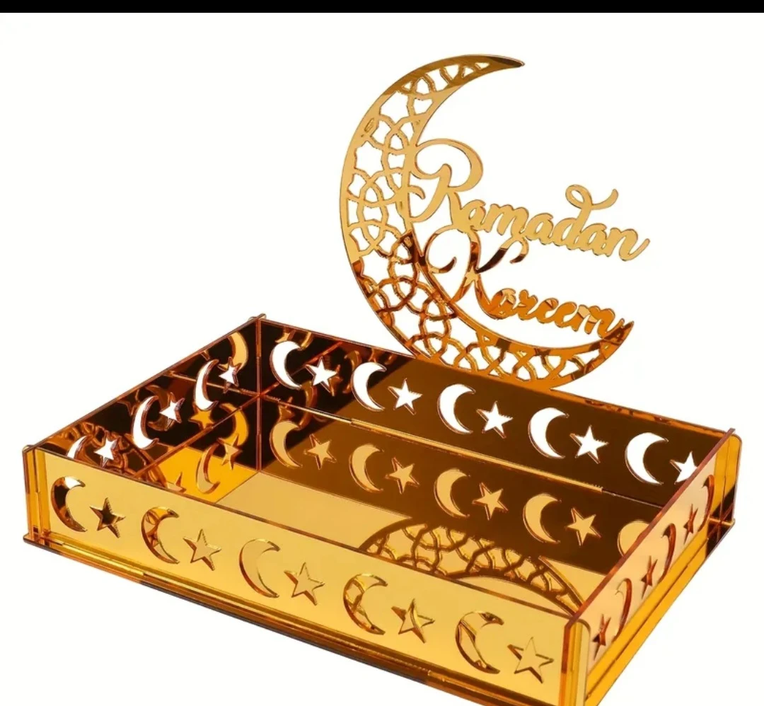 Golden Ramadan Moon and Mosque Decor Tray