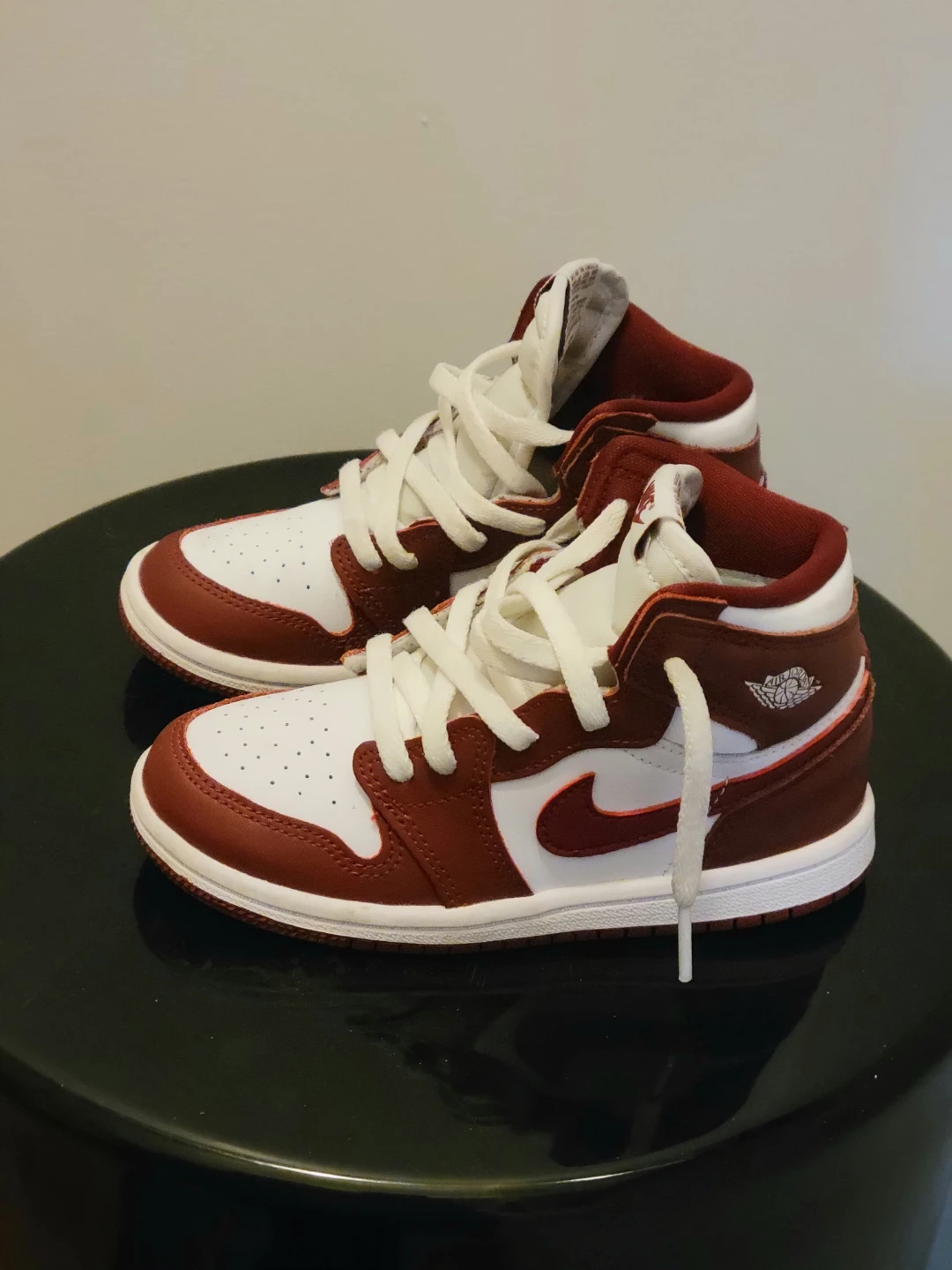 Nike Air Jordan 1 Mid Sneakers - White and Burgundy - photo 2