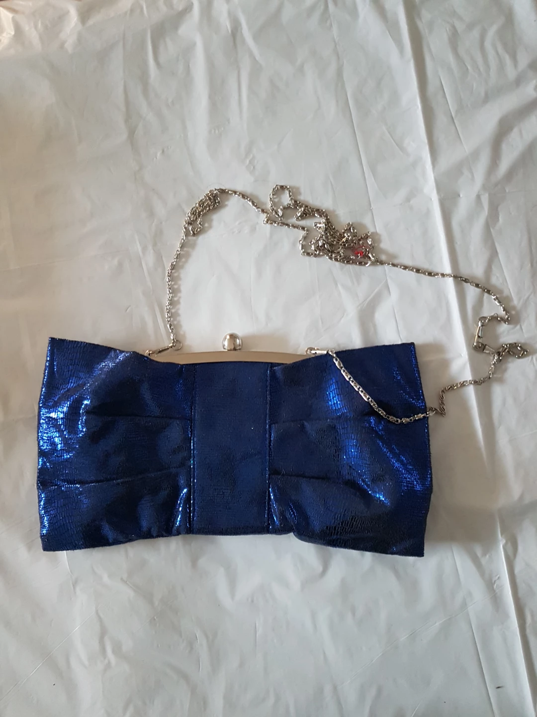Navy Blue Clutch Purse with Chain Strap