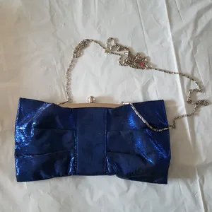 Navy Blue Clutch Purse with Chain Strap