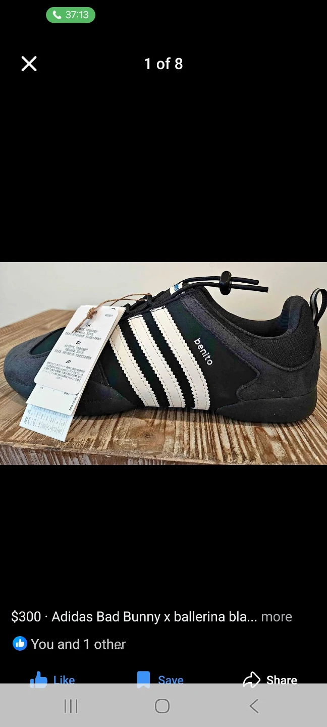 Adidas Bad Bunny x Ballerina Black Sneakers Size 6 US