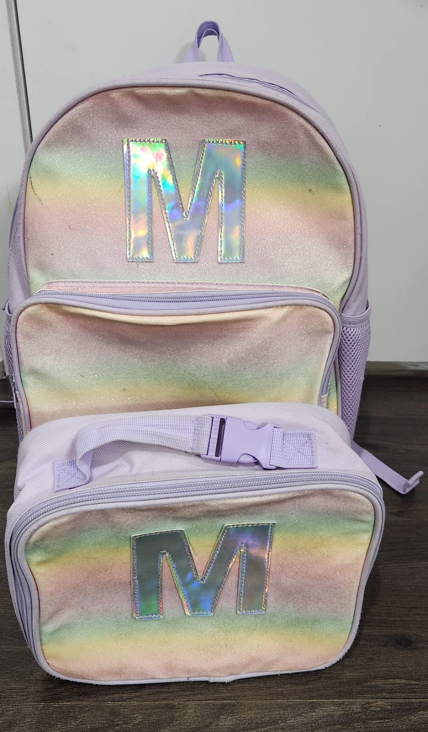 Purple Backpack and Lunch Bag Set with 'M' Monogram