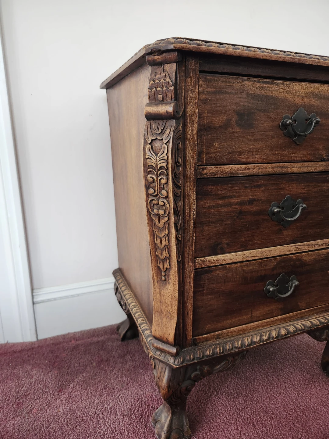 Vintage Ornate Wood 3-Drawer Chest - photo 2