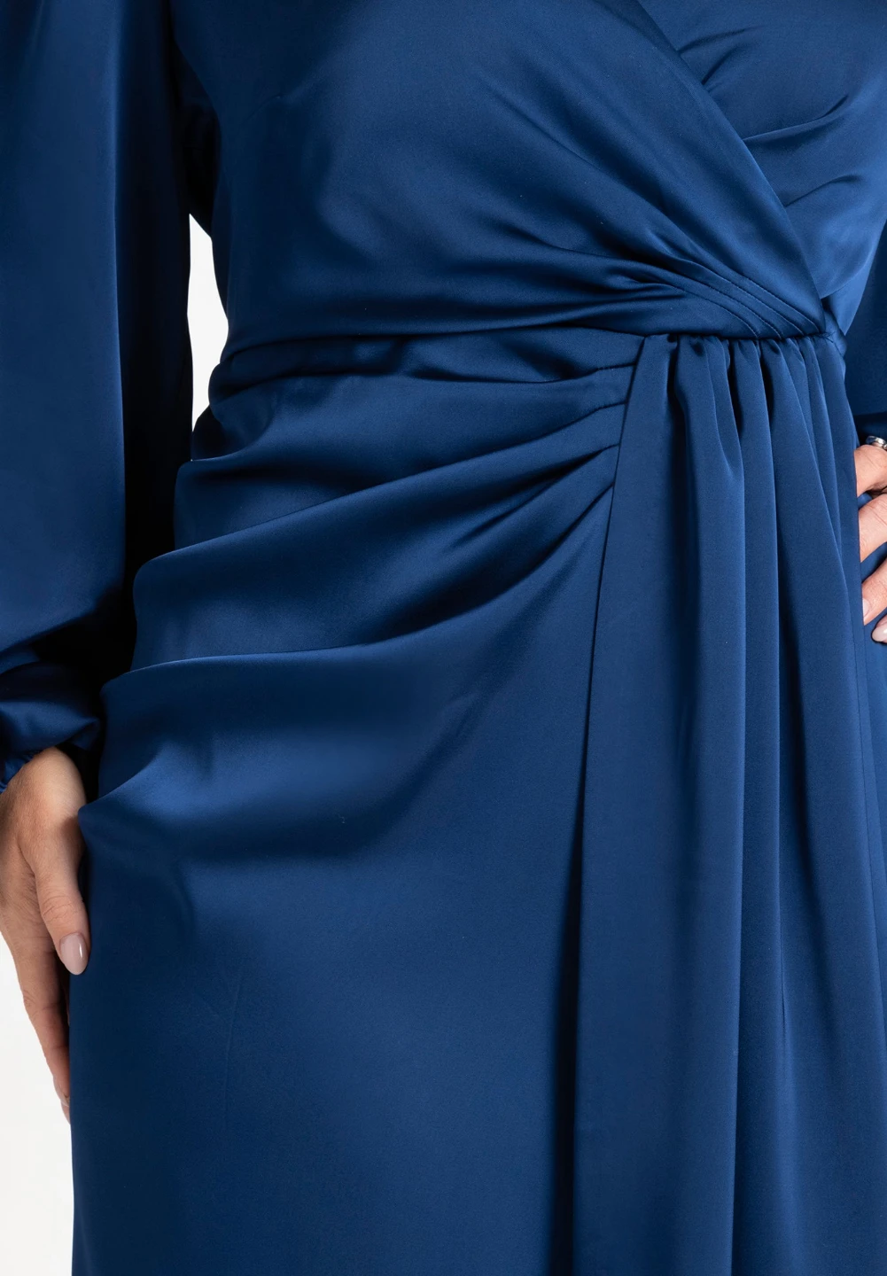 Satin Puff Sleeve Pleated Dress Size 18 Estate Blue - photo 2