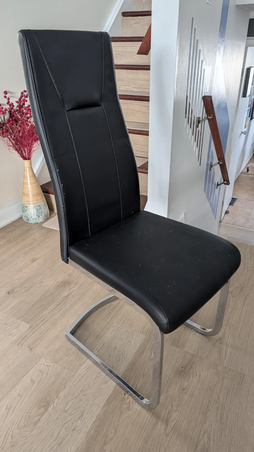 Black leatherette Dining Chairs set of 4 with Chrome Base - photo 4