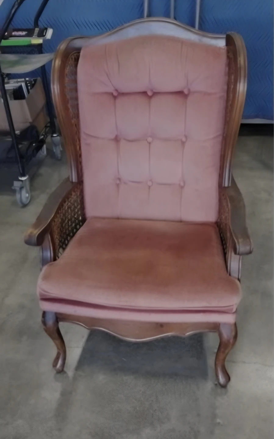 Vintage Coral Velvet & Rattan Armchair - photo 3