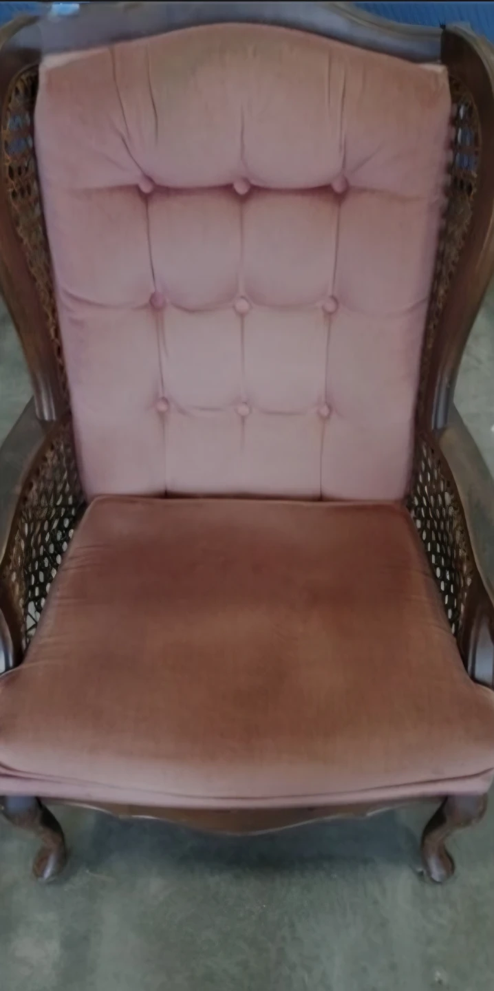 Vintage Coral Velvet & Rattan Armchair - photo 4
