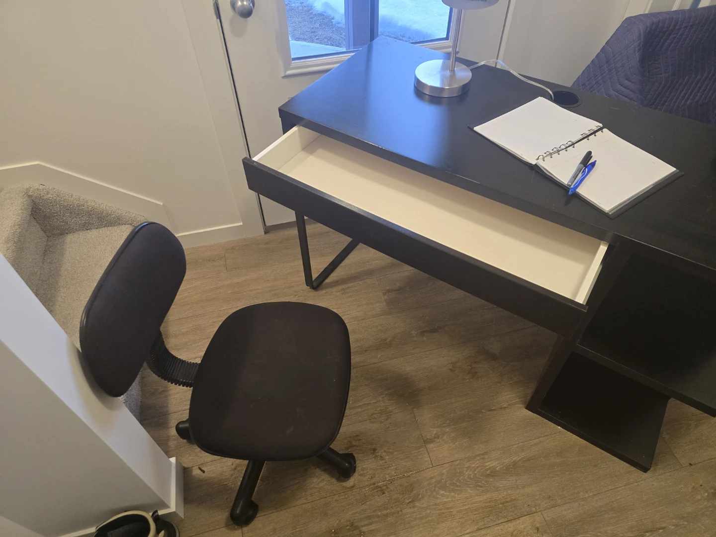 Black Desk with Drawer and Shelves, small chair included - photo 3