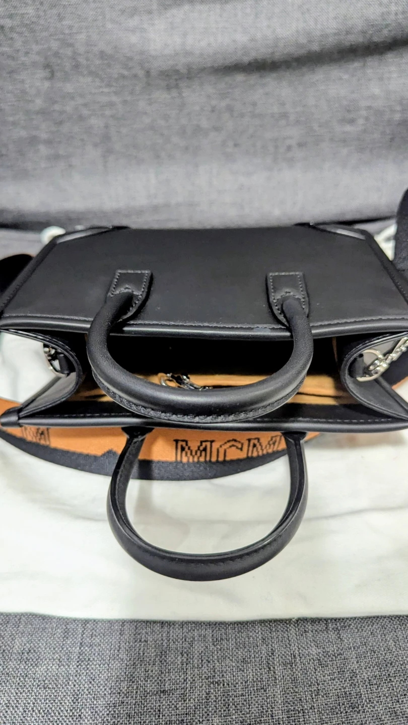 MCM Black Leather Top Handle Bag with Logo Strap - photo 2