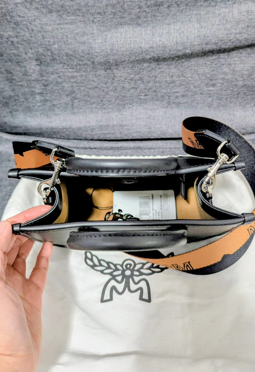 MCM Black Leather Top Handle Bag with Logo Strap - photo 3