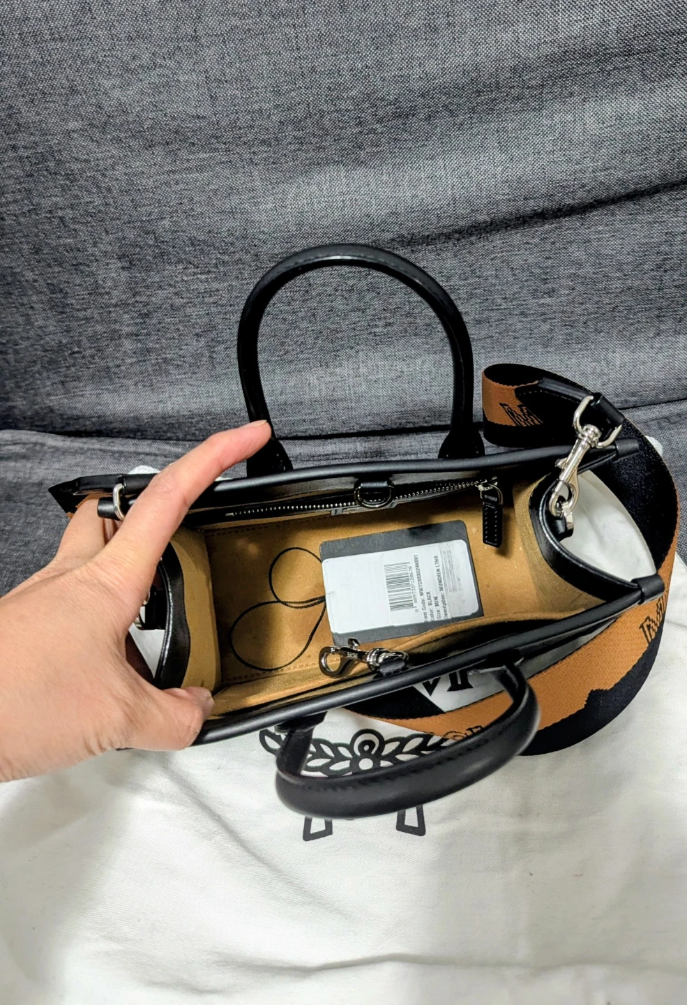 MCM Black Leather Top Handle Bag with Logo Strap - photo 4