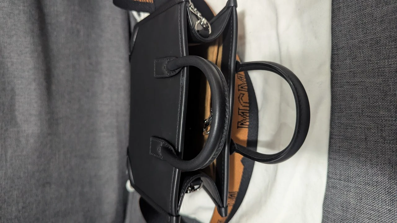 MCM Black Leather Top Handle Bag with Logo Strap - photo 5