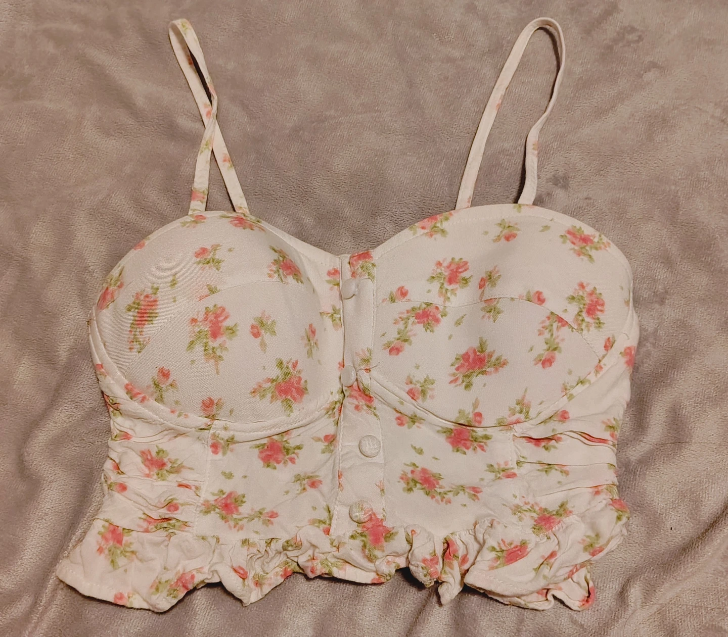 White Floral Smocked Crop Top - corset XS