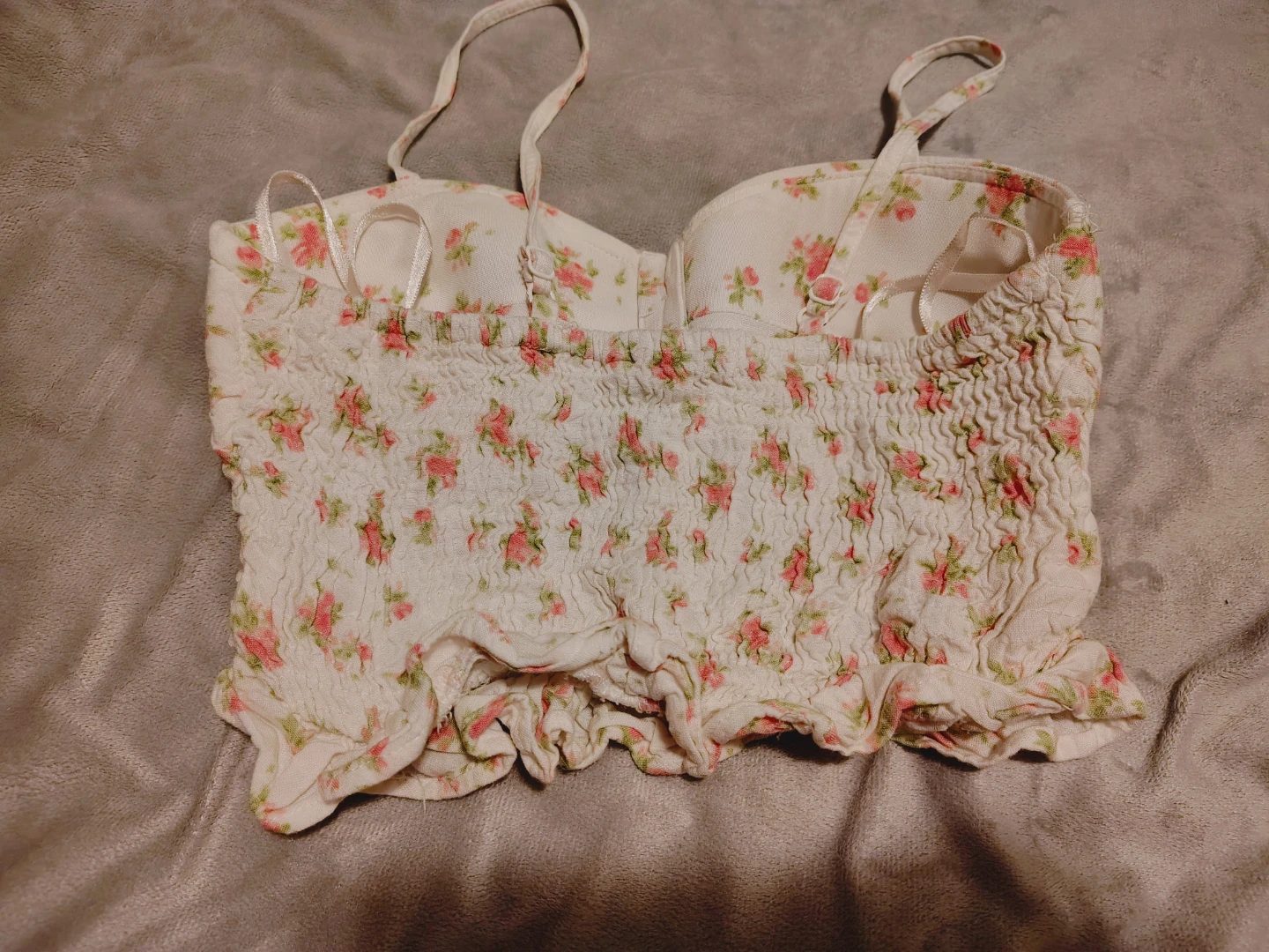 White Floral Smocked Crop Top - corset XS - photo 2