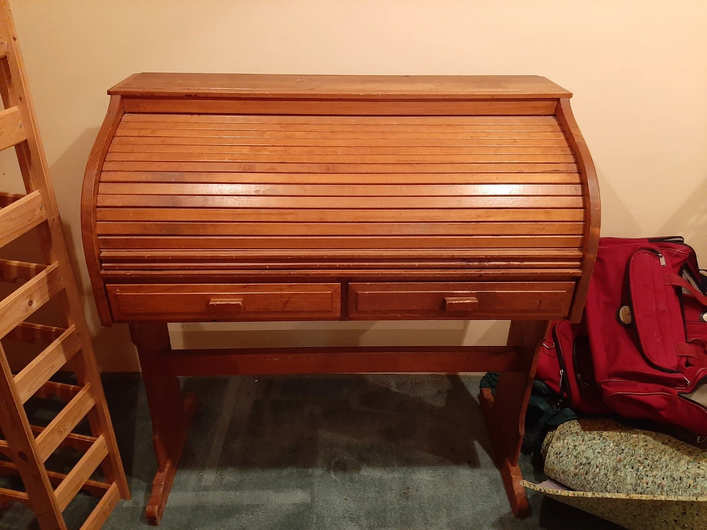 Vintage Wooden Roll-Top Desk with Drawers