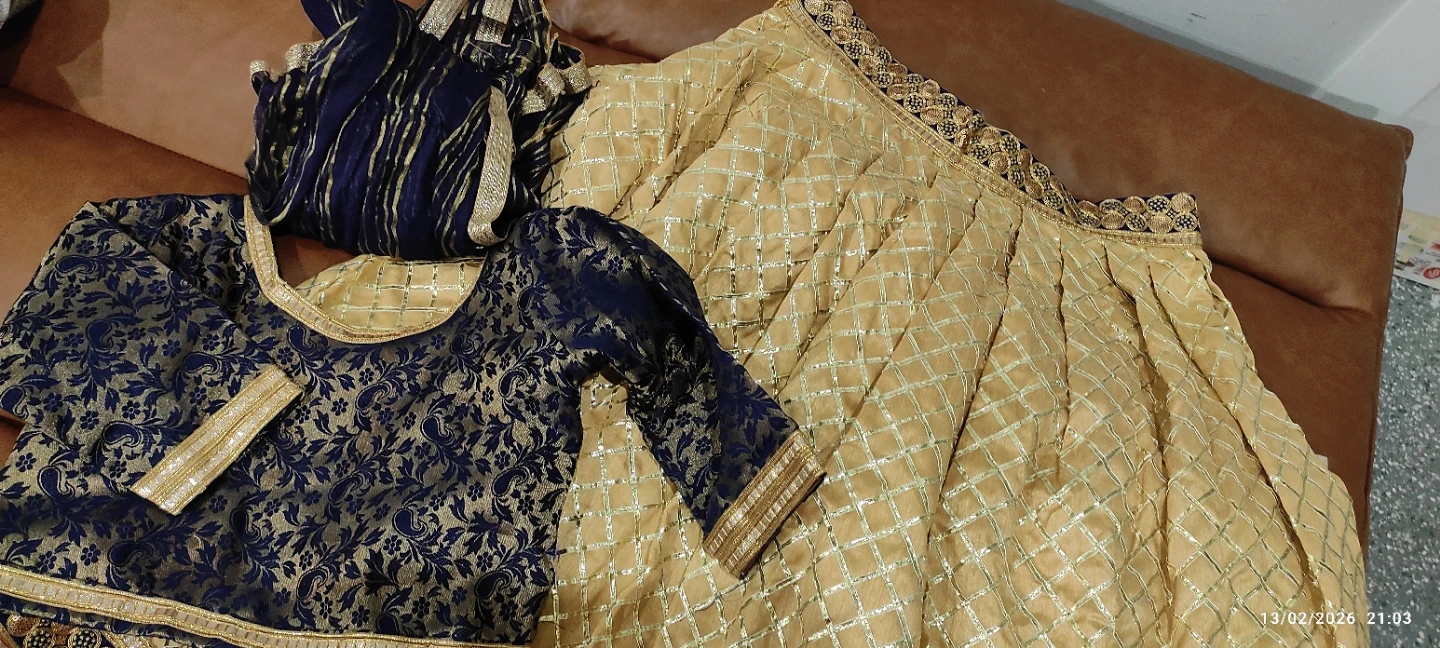 Women Gold Embroidered Lehenga Choli Set - photo 2