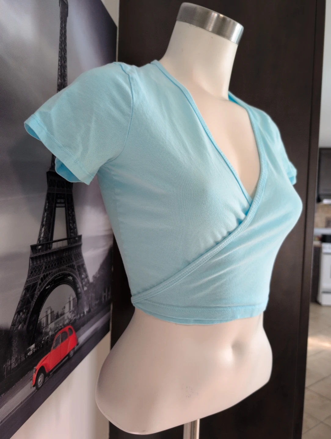 No Boundaries Blue Cotton Wrap Crop Top Size M - photo 2