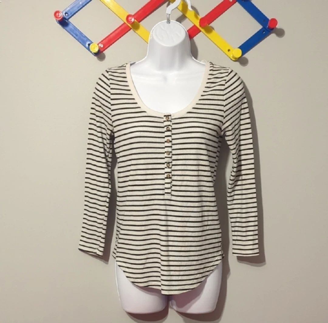 Old Navy Striped Long Sleeve Henley Shirt - Size S