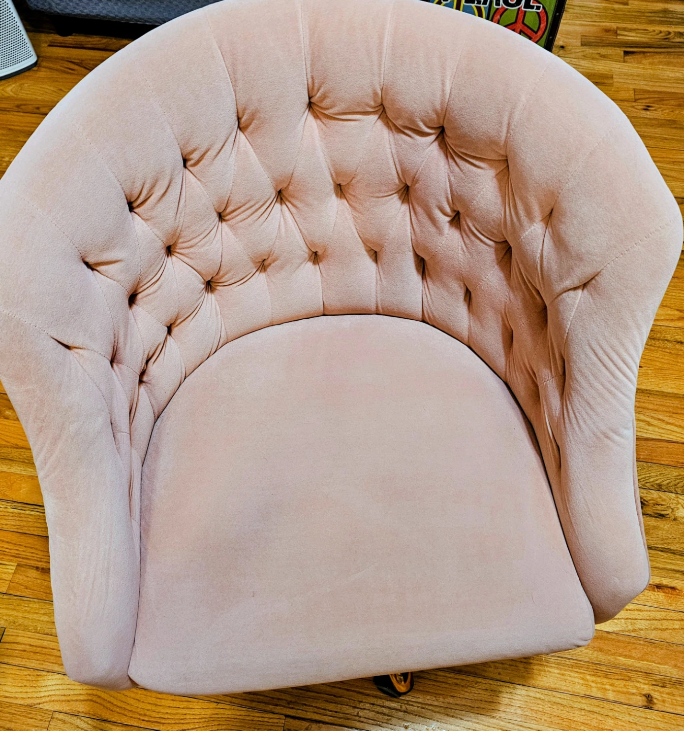 Pink Velvet Tufted Office Chair with Gold Base - photo 2