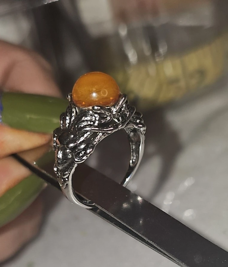 Orange Amber Gemstone ring in copper setting - photo 2
