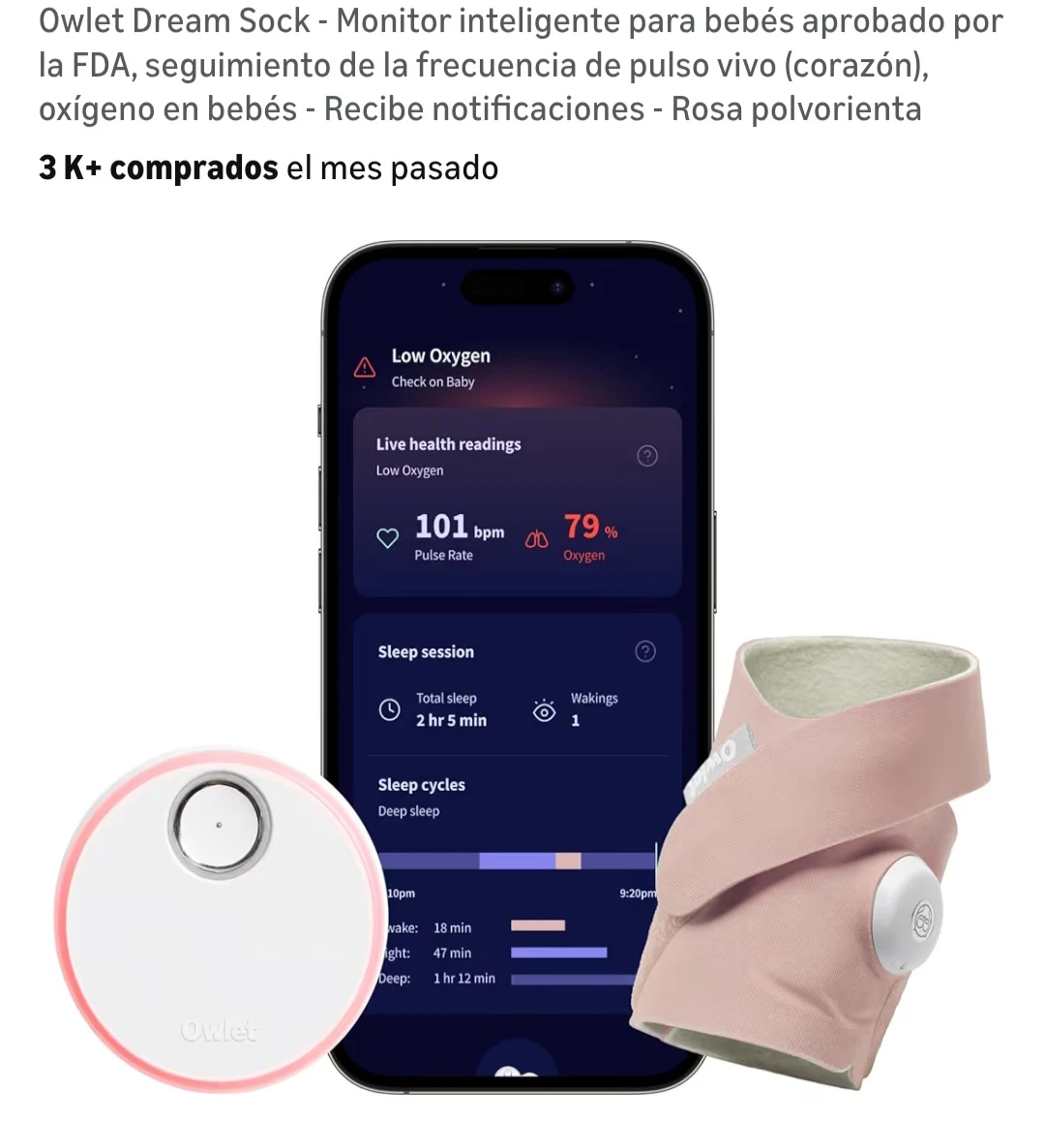 Owlet Dream Sock Monitor - Pink - photo 2