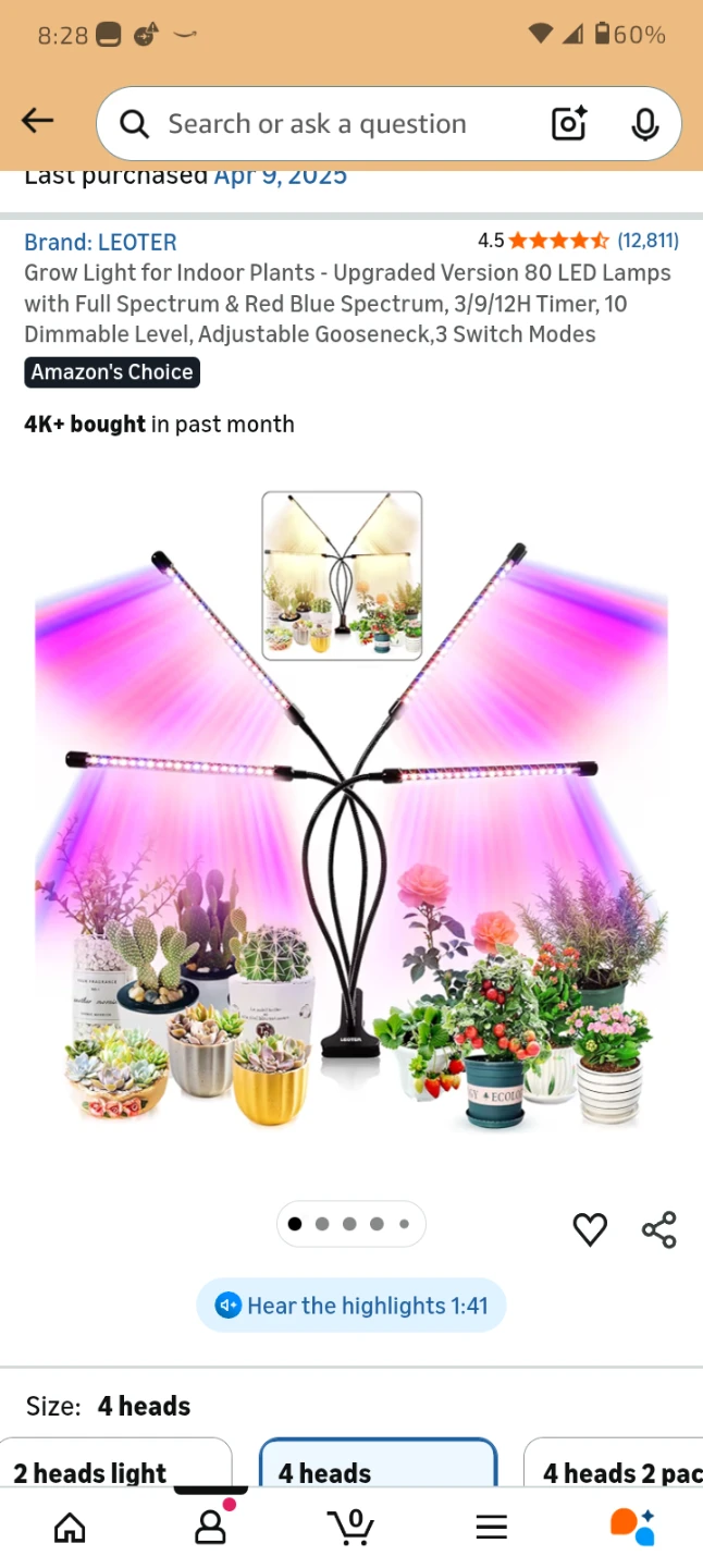 LEOTER 4-Head LED Grow Light for Indoor Plants