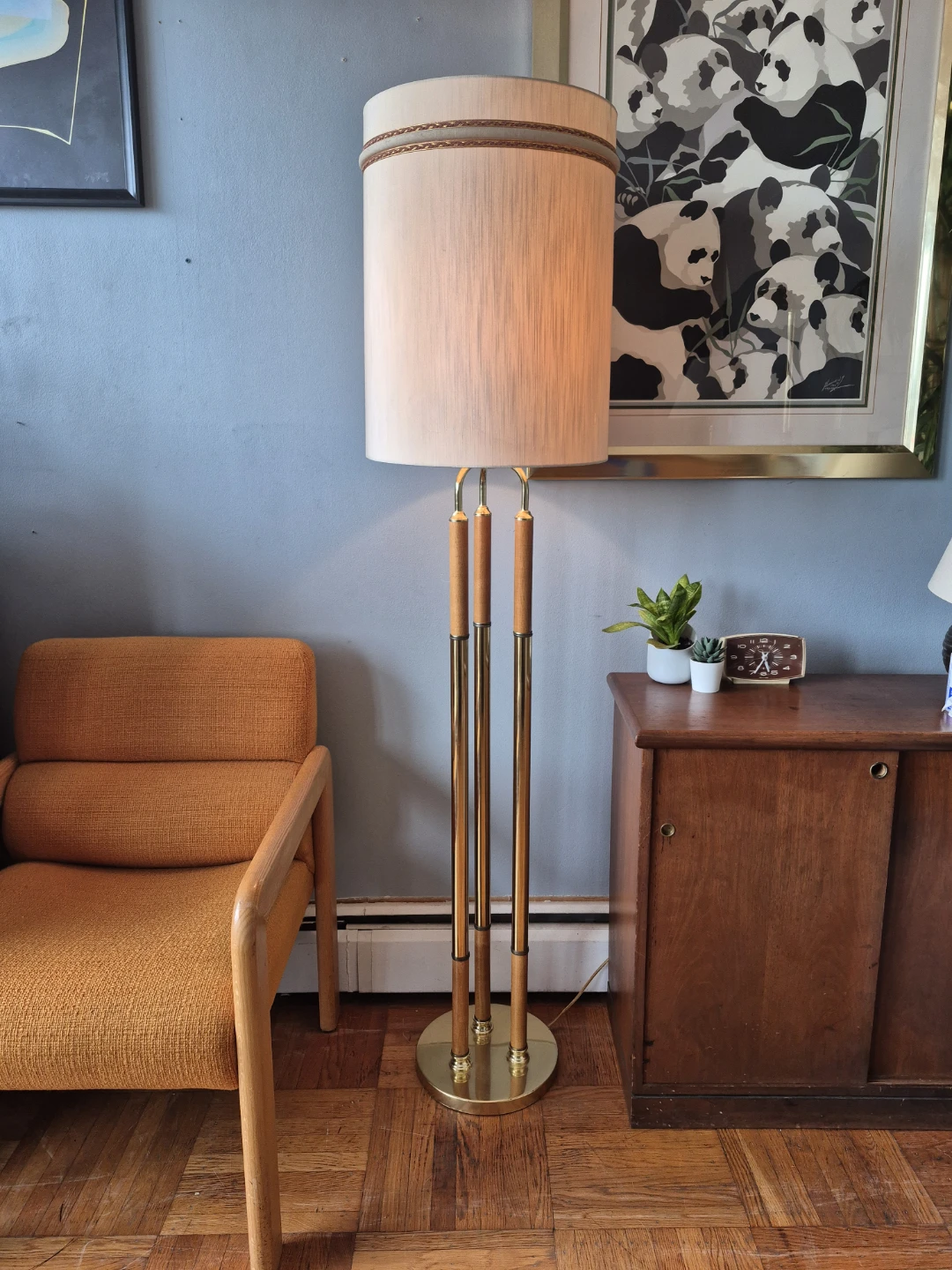 Vintage Mid-Century Brass and Wood Floor Lamp