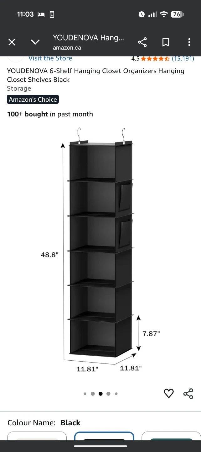 YOUDENOVA 6-Shelf Hanging Closet Organizer - Black - photo 2