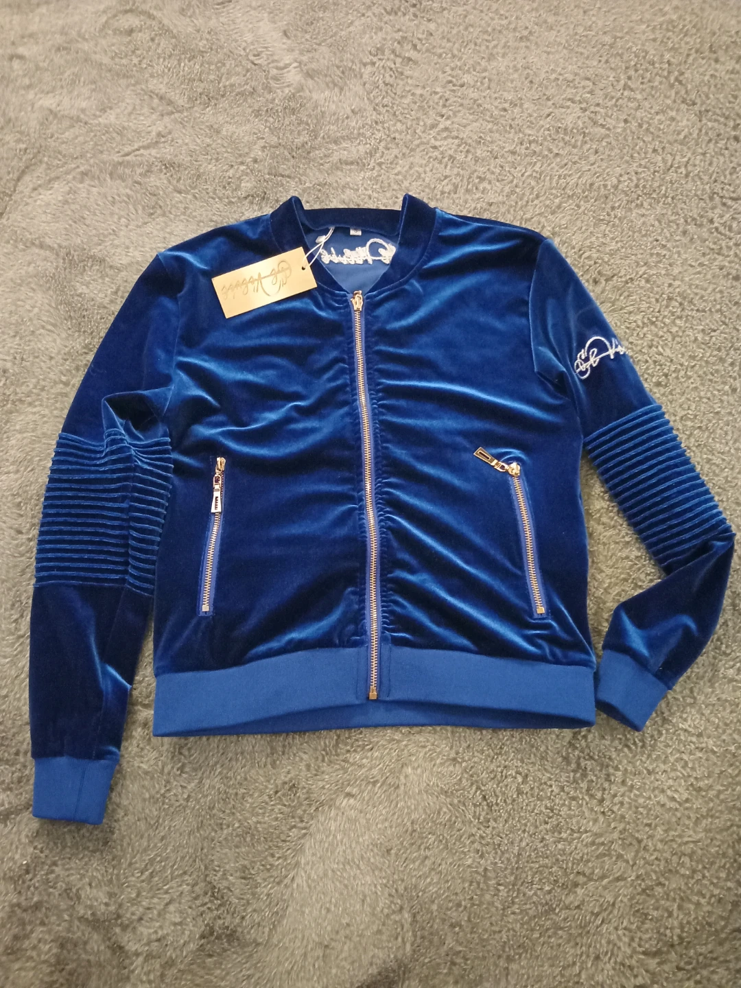 Royal Blue Velvet Track Jacket - Size S
