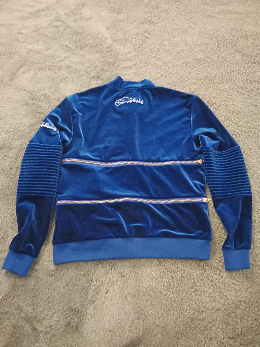 Royal Blue Velvet Track Jacket - Size S - photo 2